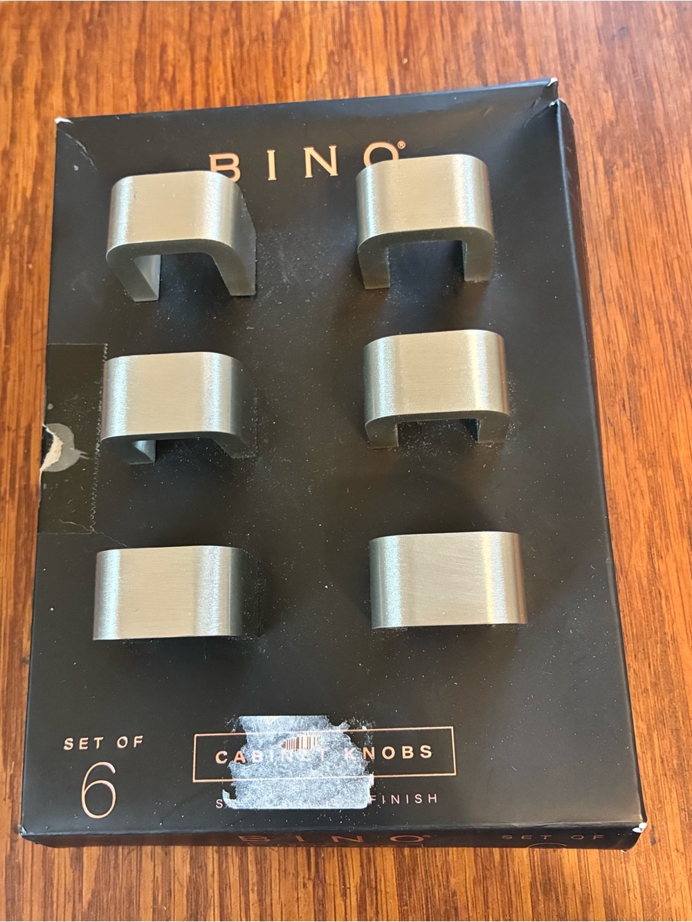 BINO Cabinet Knobs Satin Nickel Silver Square 1in, 6-Pack, Fixings Included